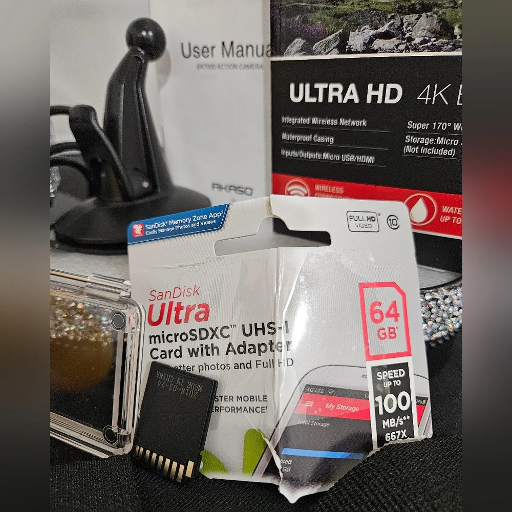 AKASO EK7000 Camera Underwater Video selfie EUC waterproof new $70 SD card